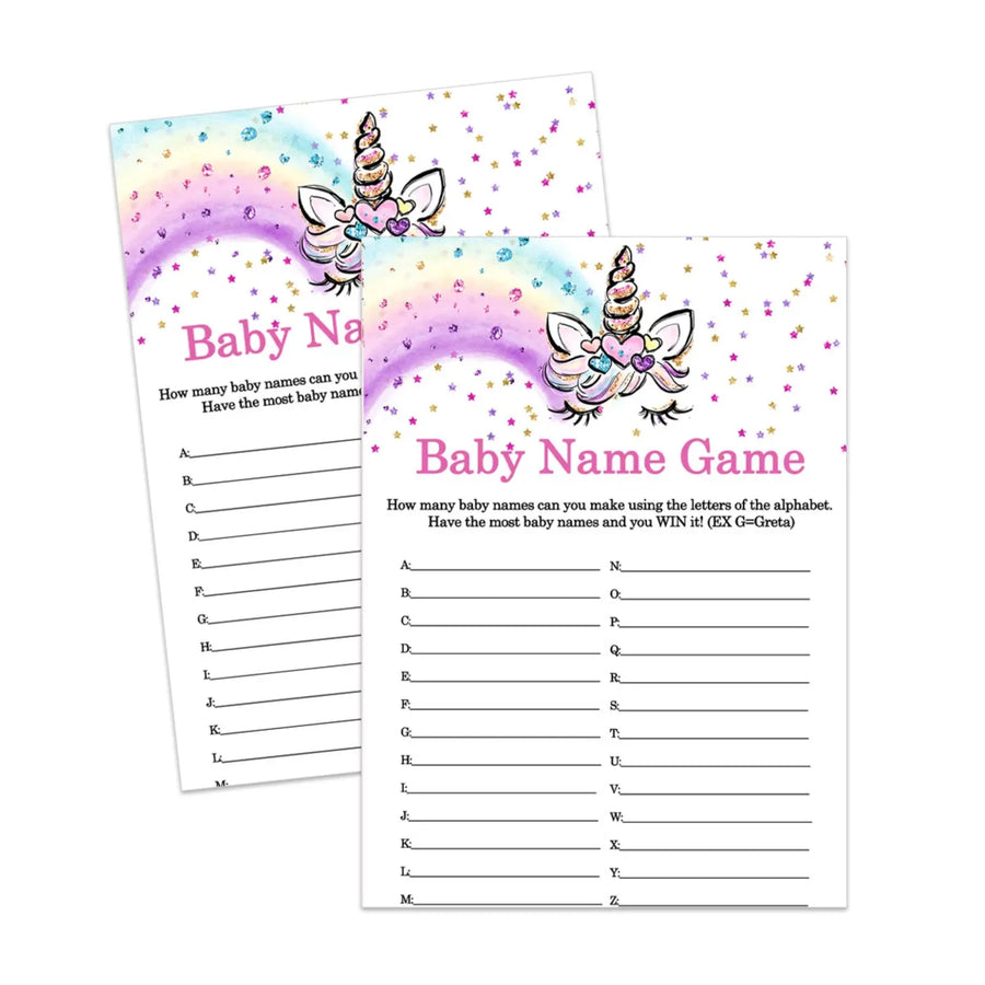 Unicorn Baby Shower Name Race Game  Printable  PDF Download Whimsical - Paper Clever Party