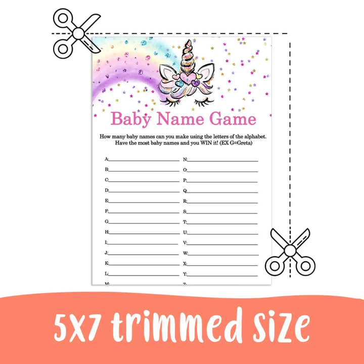 Unicorn baby shower name race game printable pdf download whimsical - party games