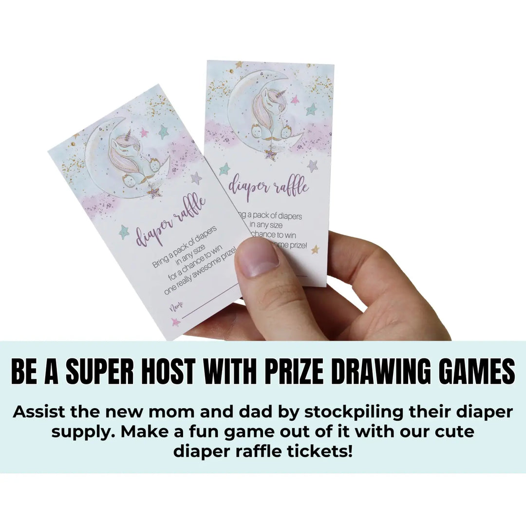 Unicorn Diaper Raffle Tickets Invitation Insert Cards, 2x3.5, 25 Pack - Paper Clever Party