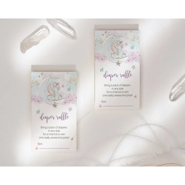 Unicorn Diaper Raffle Tickets Invitation Insert Cards, 2x3.5, 25 Pack - Paper Clever Party