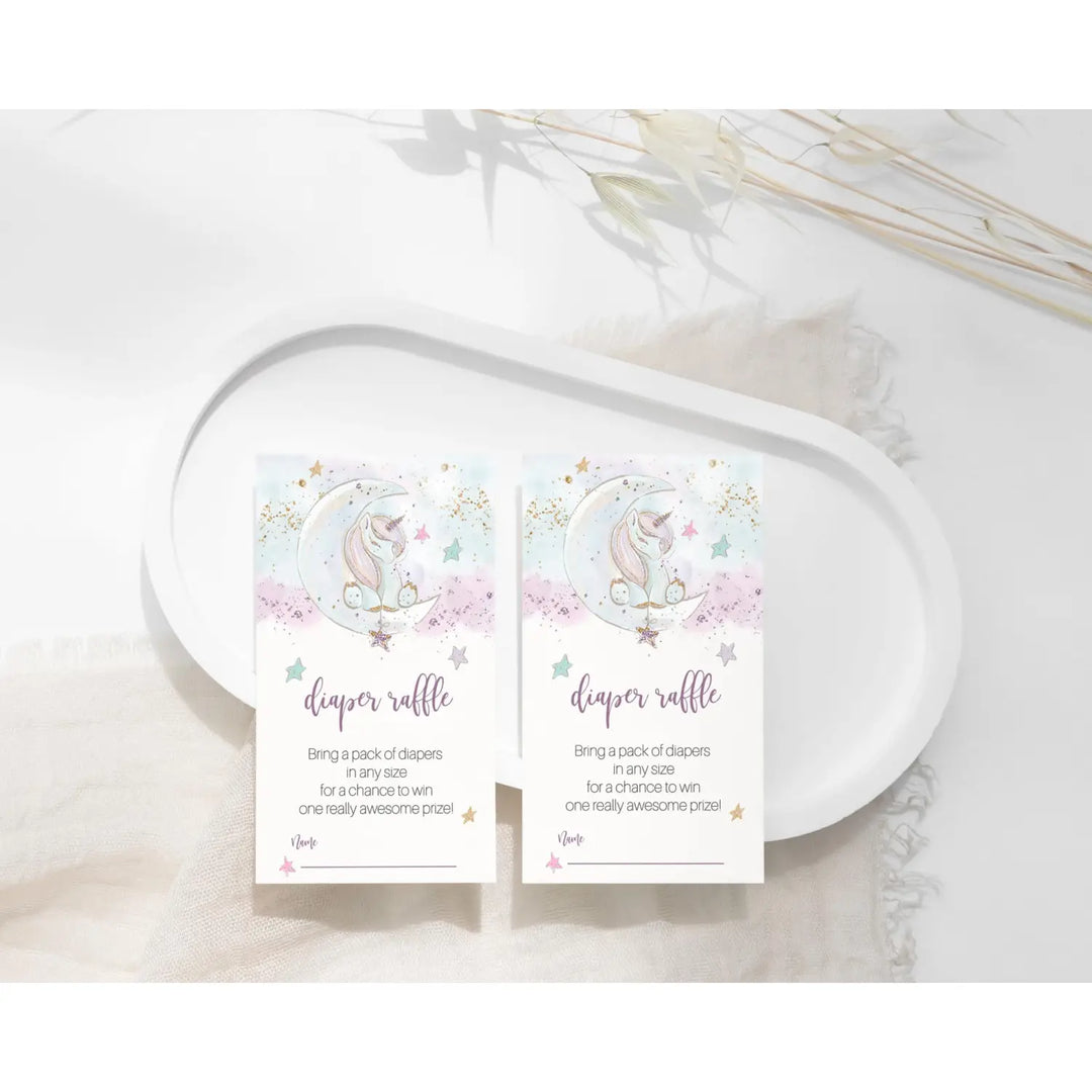 Unicorn Diaper Raffle Tickets Invitation Insert Cards, 2x3.5, 25 Pack - Paper Clever Party