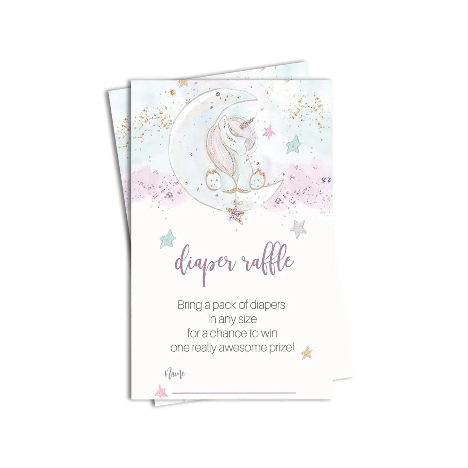 Unicorn diaper raffle tickets invitation insert cards 2x3.5 25 pack - party games
