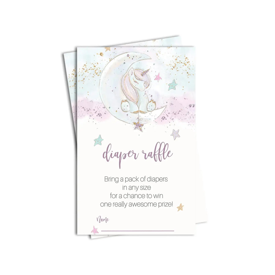 Unicorn Diaper Raffle Tickets Invitation Insert Cards, 2x3.5, 25 Pack - Paper Clever Party