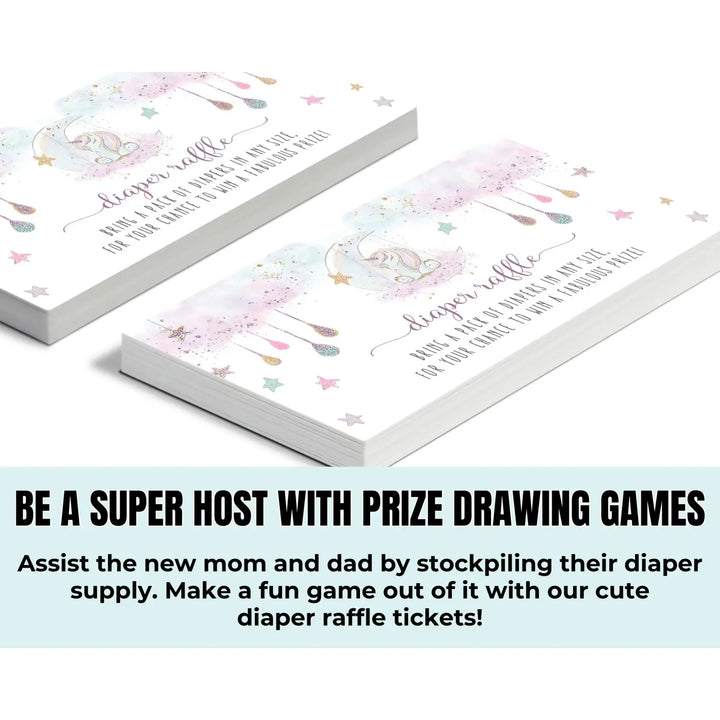 Unicorn Diaper Raffle Tickets Pink Baby Shower Games, 2x3.5, 25 Pack - Paper Clever Party