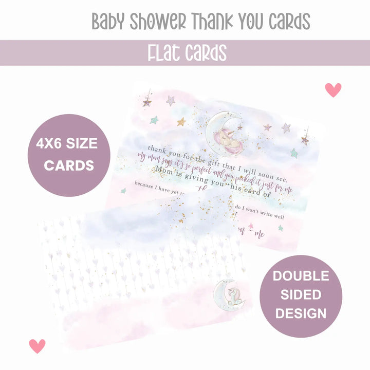 Unicorn Thank You Cards for Baby Girls – Personalized Notecards (Pack of 25) - Paper Clever Party