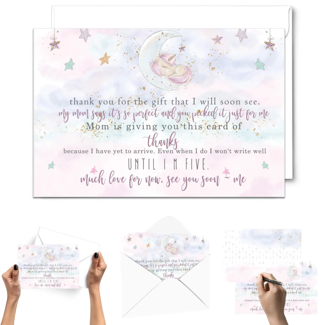 Unicorn Thank You Cards for Baby Girls – Personalized Notecards (Pack of 25) - Paper Clever Party