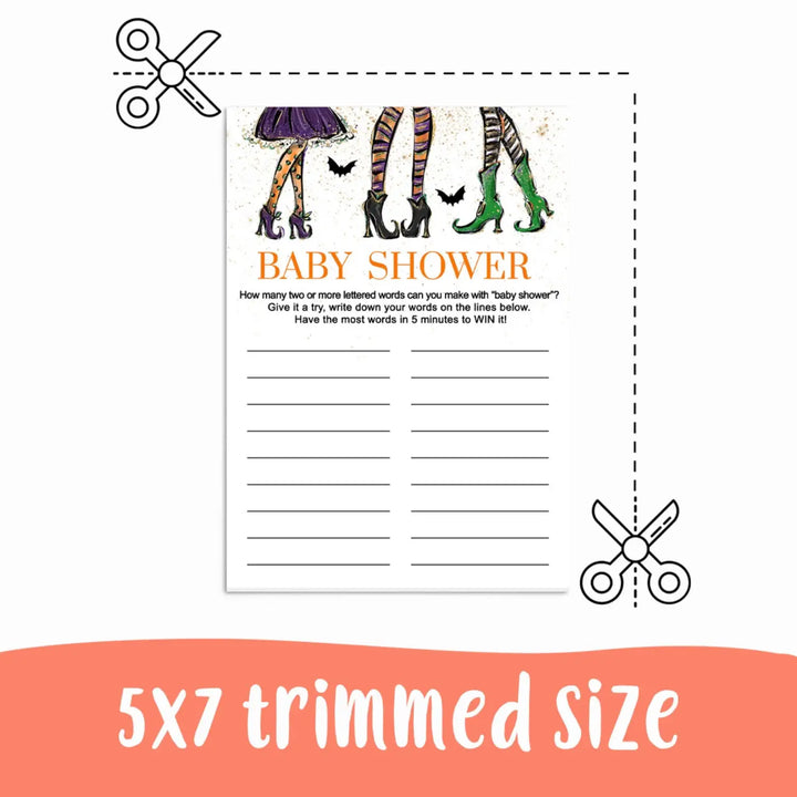 Unique witch-themed baby shower game - interactive word challenge - easy-to-print pdf - party games