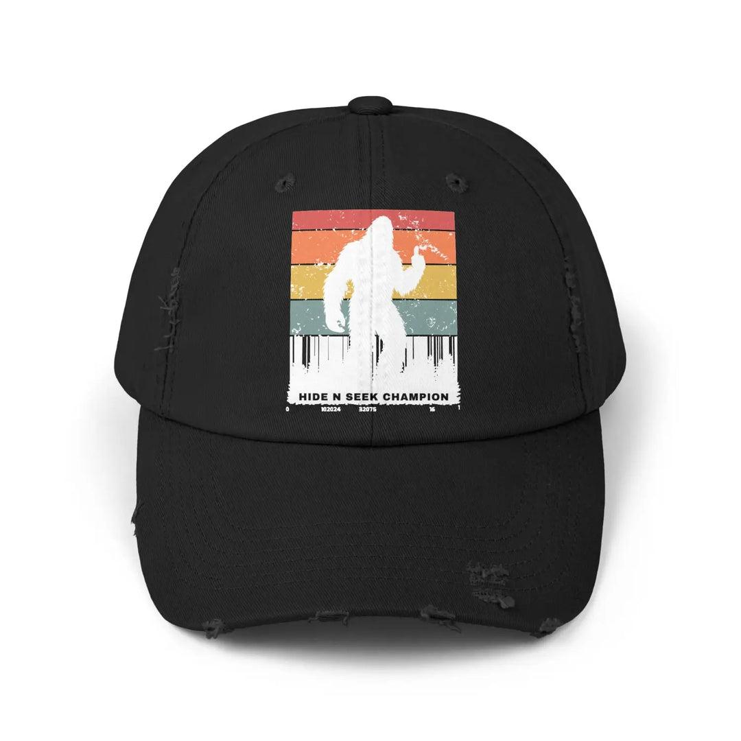 Unisex distressed cap - hide n seek champion hat for outdoor lovers - sasquatch gift nature hiker teenager retro style
