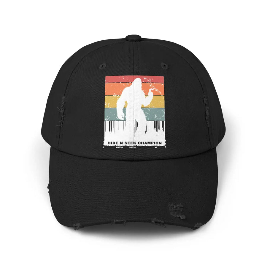 Unisex distressed cap - hide n seek champion hat for outdoor lovers - sasquatch gift nature hiker teenager retro style