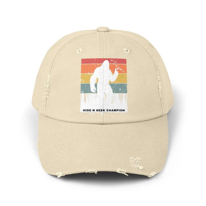 Unisex distressed cap - hide n seek champion hat for outdoor lovers - sasquatch gift nature hiker teenager retro style