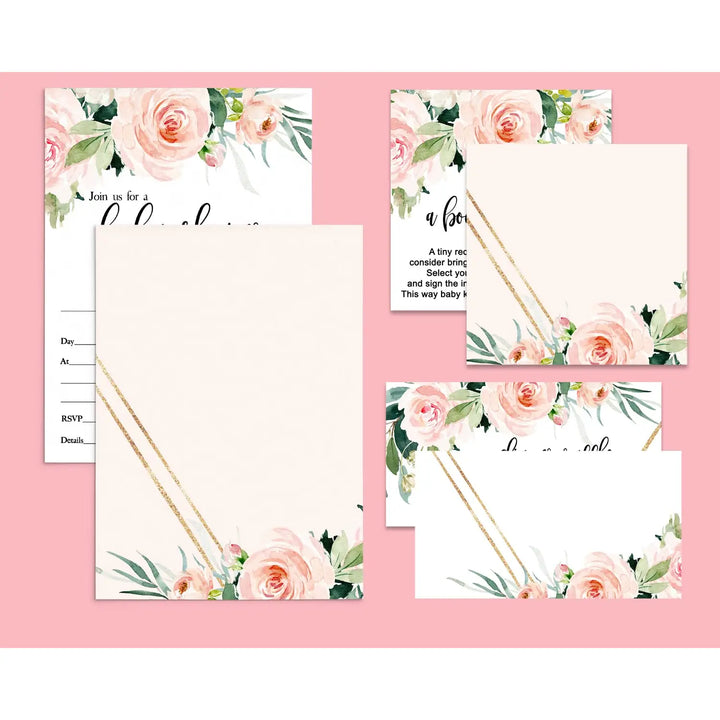 Vintage Pink Floral Baby Shower Invitation Set (25 Count) - Paper Clever Party