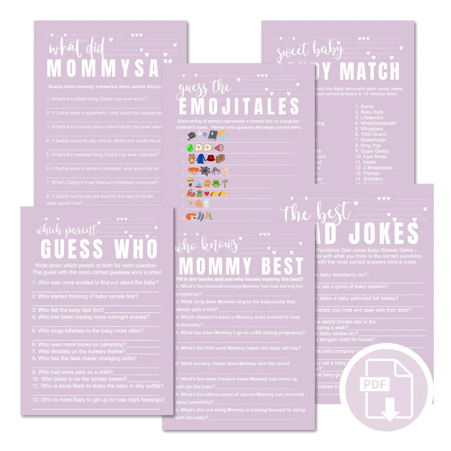Wild lilac baby shower games instant download gender neutral printable activities coed diy party bundle kit modern