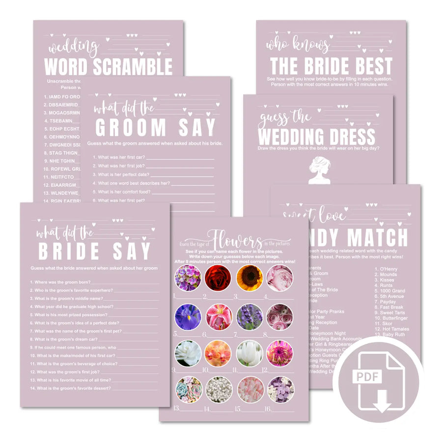 Wild lilac bridal shower game instant download modern simple hued diy instantly printable fun for wedding celebrations