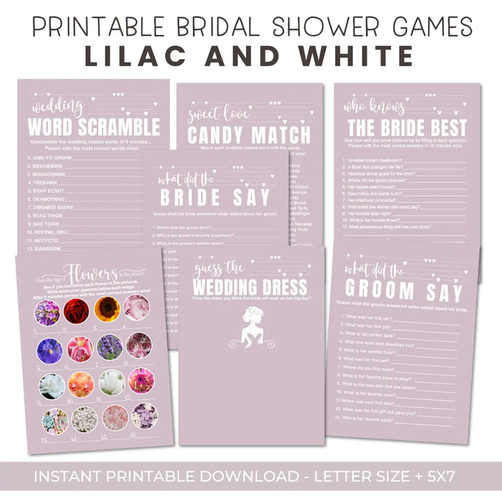 Wild lilac bridal shower game instant download modern simple hued diy instantly printable fun for wedding celebrations