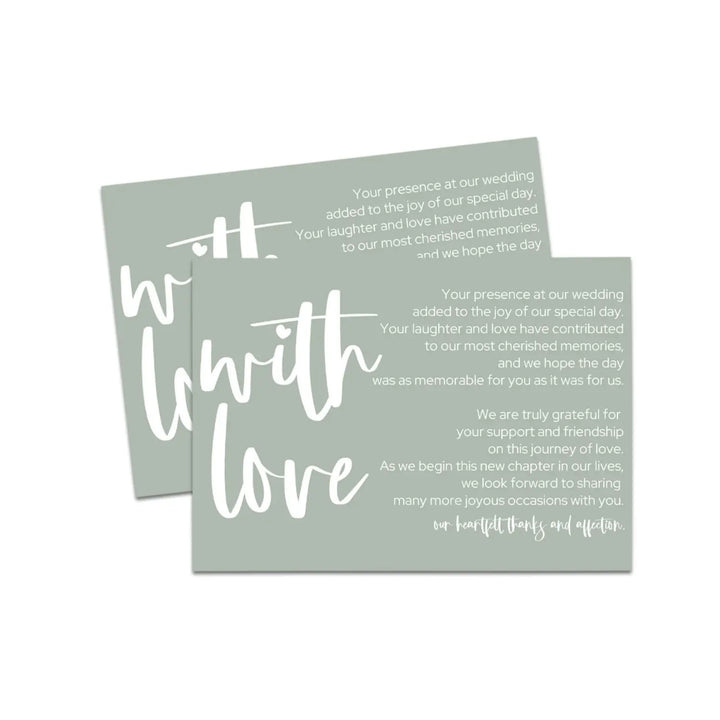 Wild Spirit Wedding Thank You Cards for Place Settings at Reception - Unique & Heartfelt Favors Boho Sage and White - Paper Clever Party