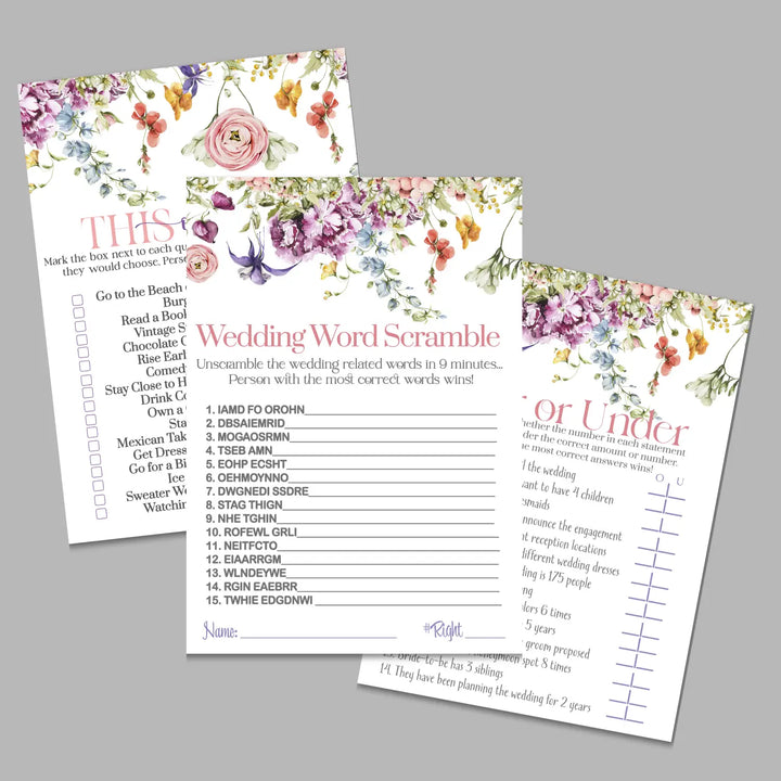 Wildflower bridal shower game instant download fun summer floral printable wedding activities pdf - party games