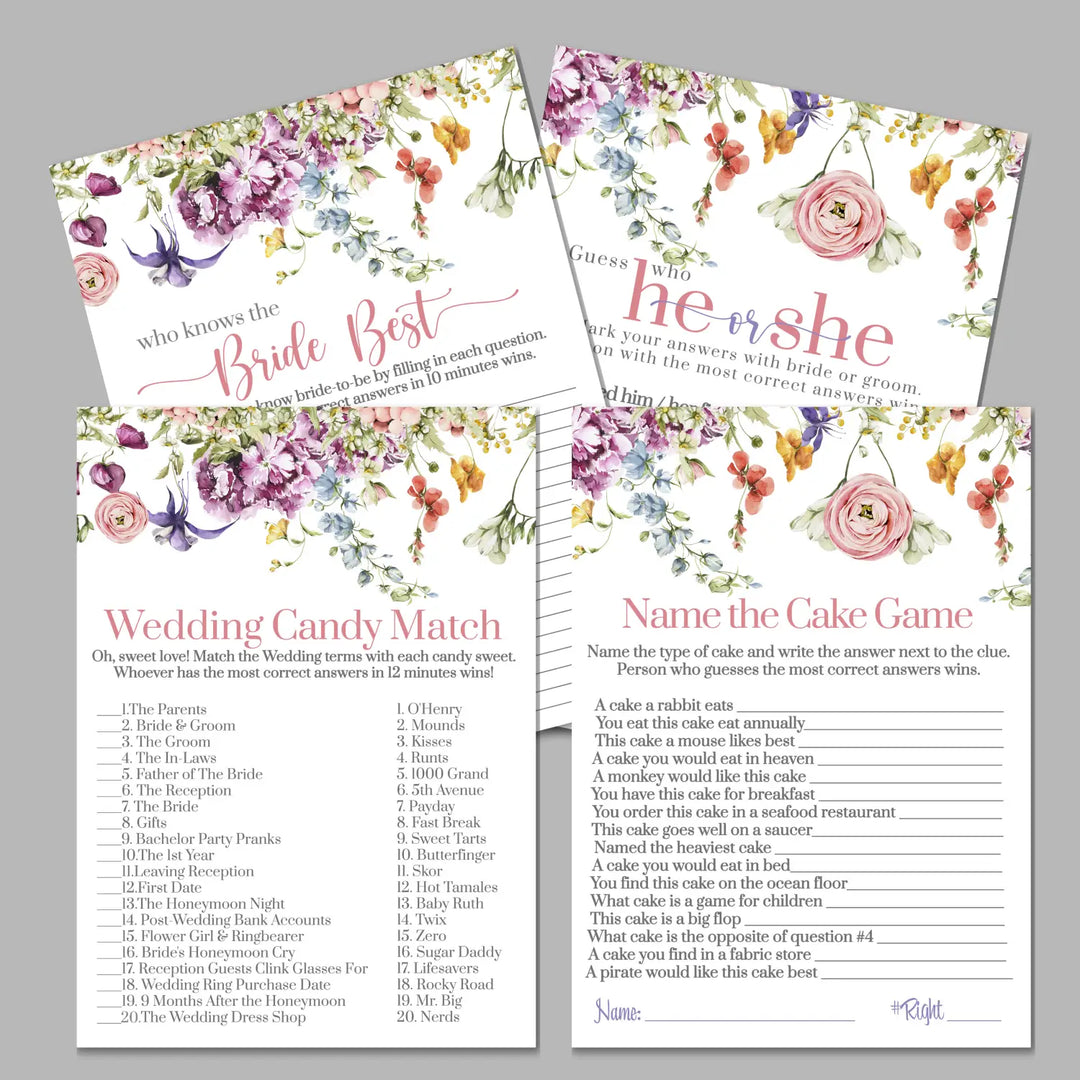 Wildflower bridal shower game instant download fun summer floral printable wedding activities pdf - party games
