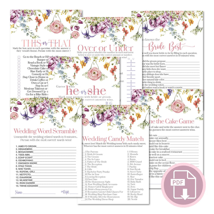 Wildflower bridal shower game instant download fun summer floral printable wedding activities pdf - party games