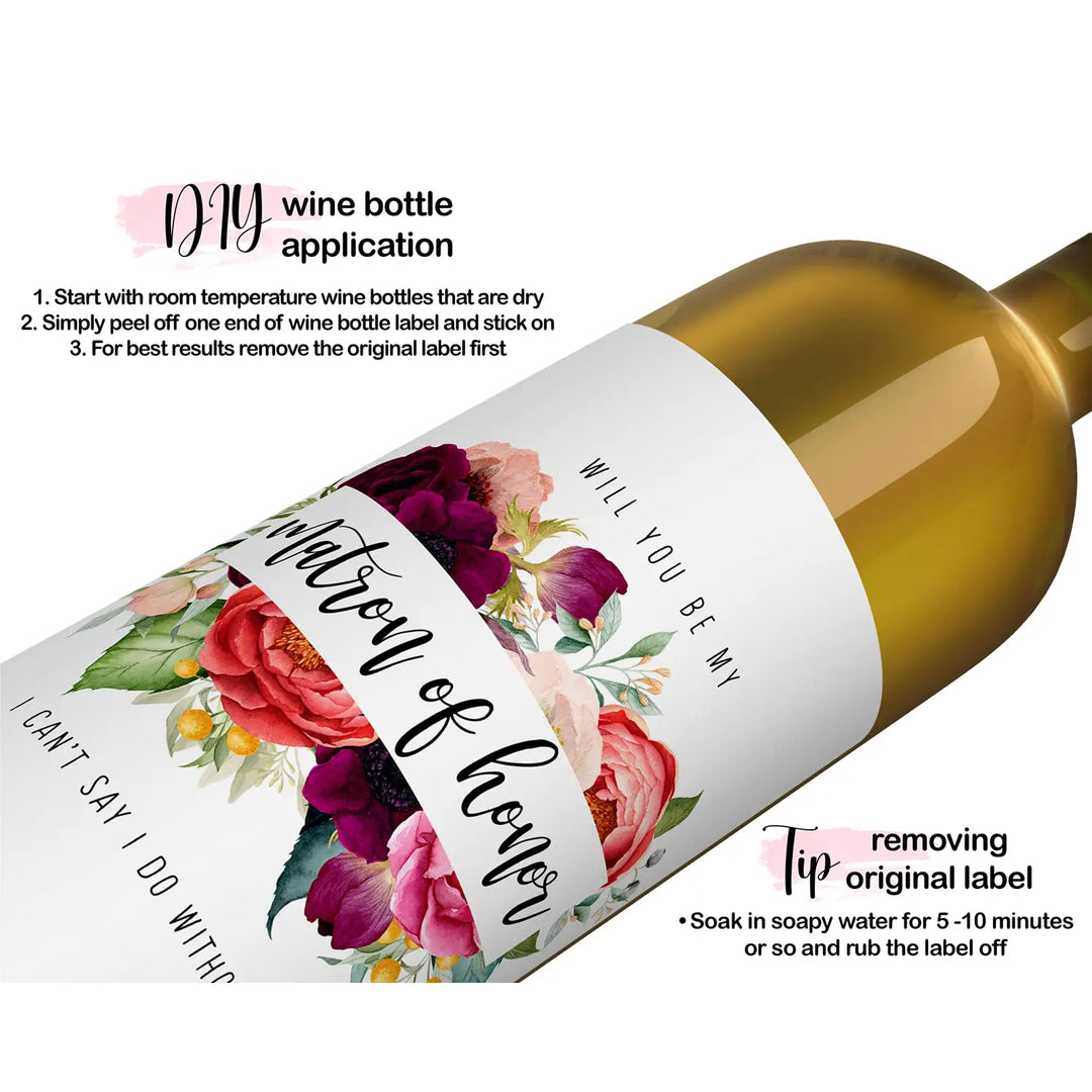 Wildflower Bridesmaid Wine Labels - 12 Pack - Charming Stickers for Wedding Party Invitations - Paper Clever Party