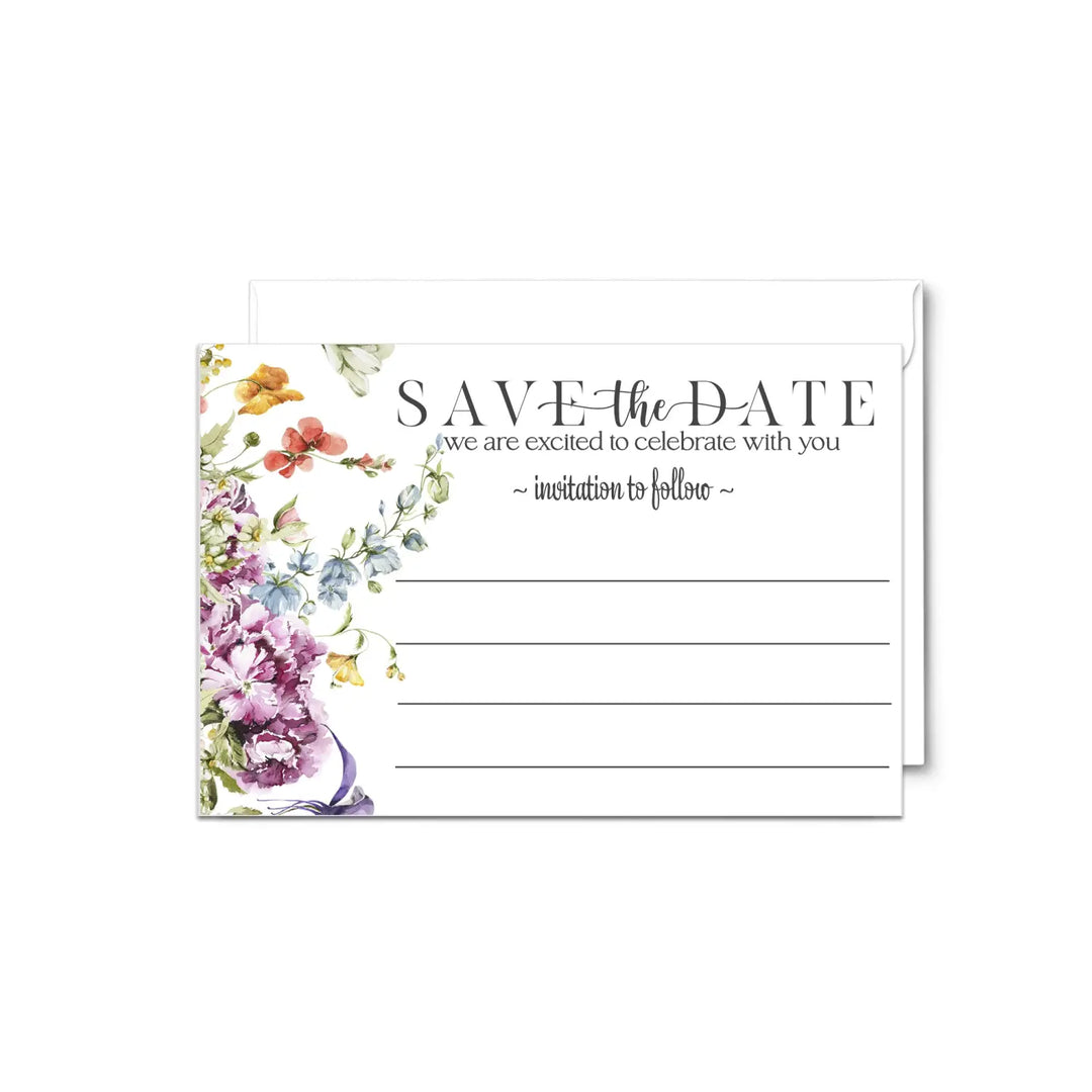 Wildflower save the date cards with envelopes - 25 pack rustic floral all occasion invitations for weddings birthdays &