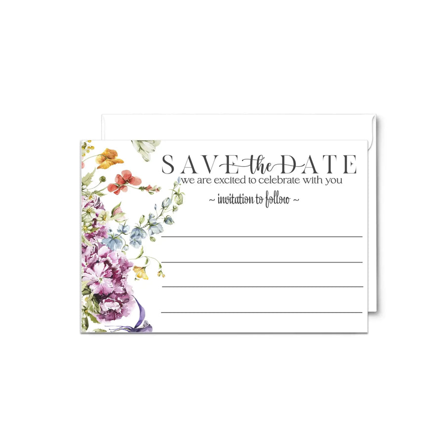 Wildflower save the date cards with envelopes - 25 pack rustic floral all occasion invitations for weddings birthdays &