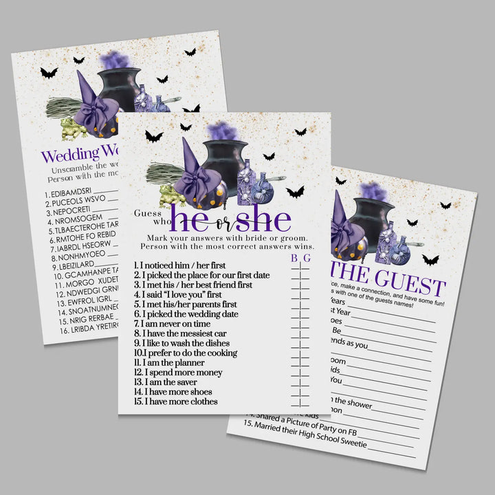 Witch is getting hitched bridal shower game bundle instant download halloween printable wedding games fun for guests