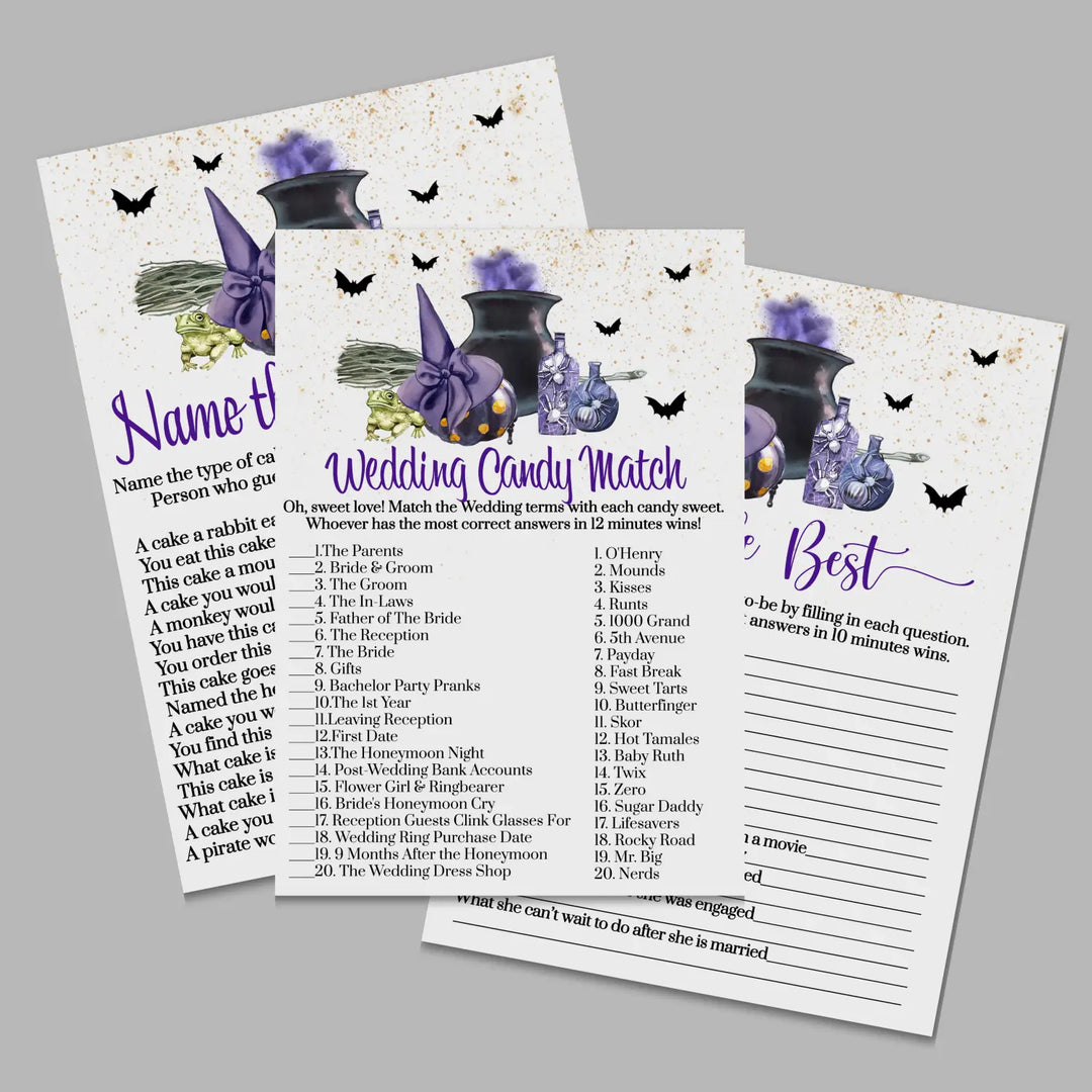 Witch is getting hitched bridal shower game bundle instant download halloween printable wedding games fun for guests