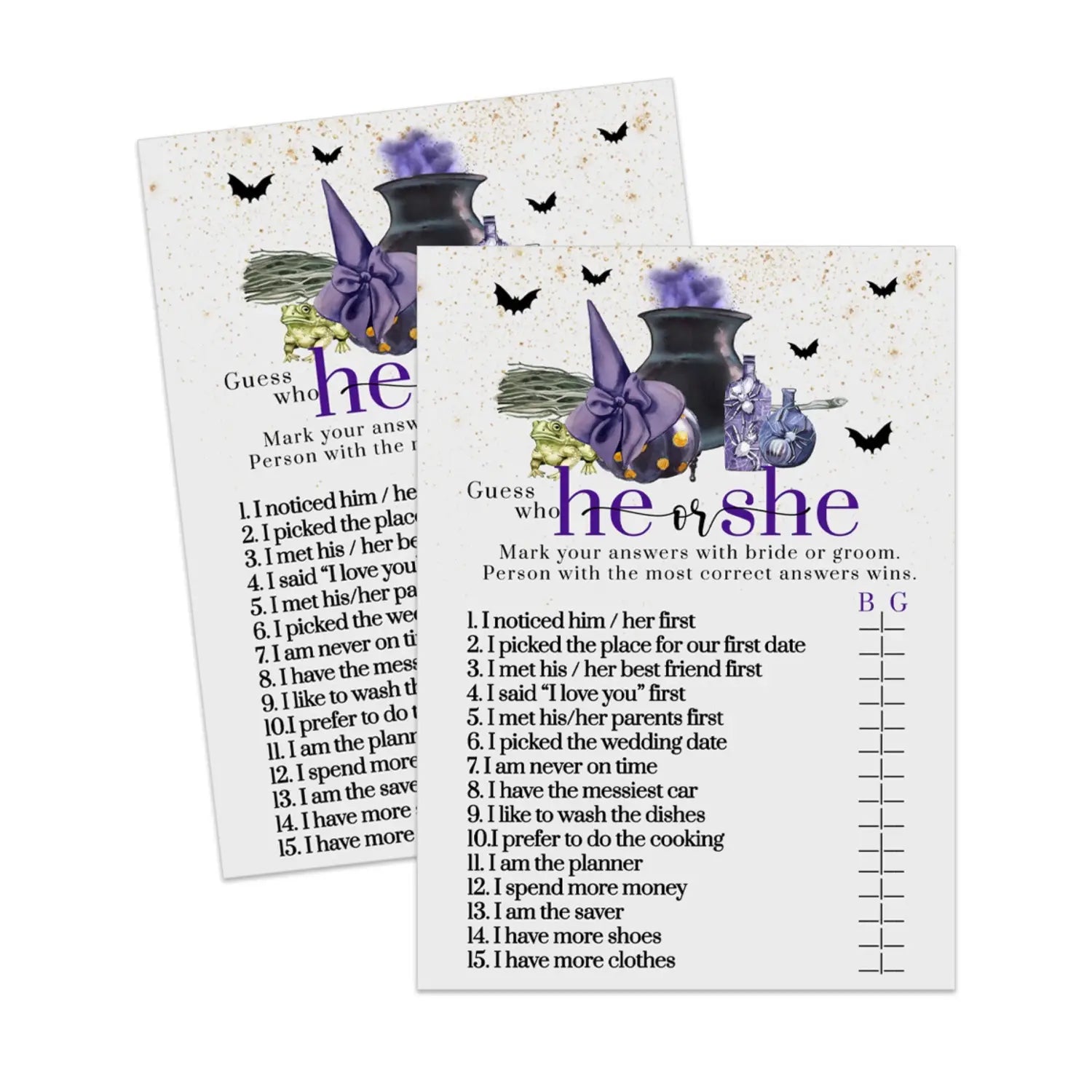Witch is getting hitched he or she bridal shower game printable pdf download halloween - party games