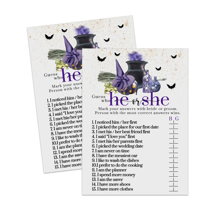 Witch is Getting Hitched He or She Bridal Shower Game Printable PDF Download Halloween - Paper Clever Party