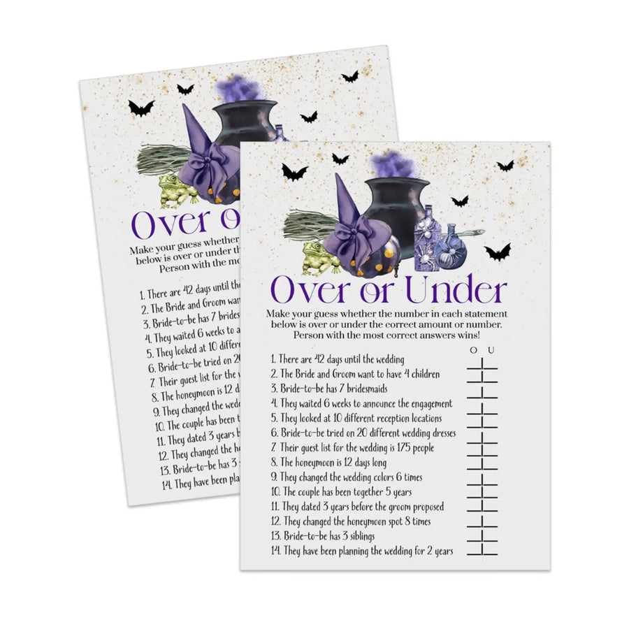 Witch is Getting Hitched Over or Under Bridal Shower Game Printable PDF Download Purple - Paper Clever Party