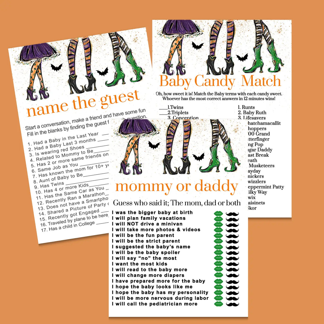 Witchy fun baby shower games bundle – halloween instant download printable activities is brewing digital game diy party