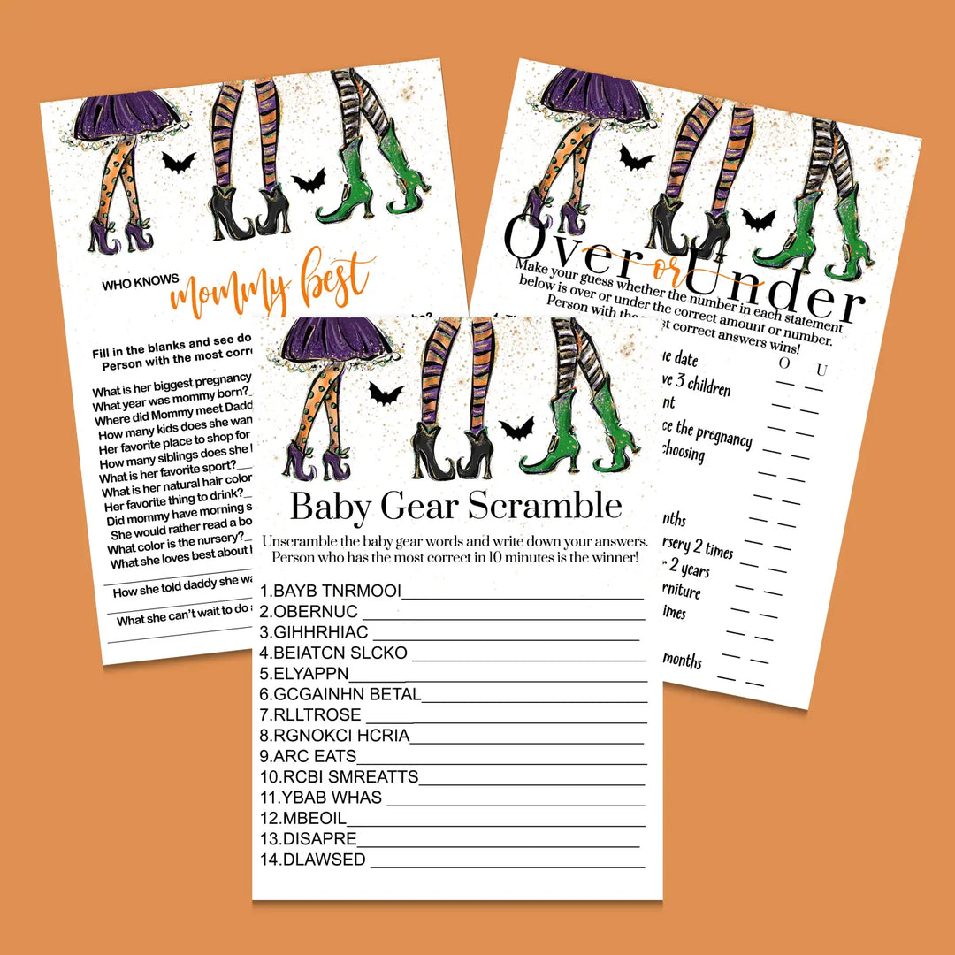 Witchy fun baby shower games bundle – halloween instant download printable activities is brewing digital game diy party