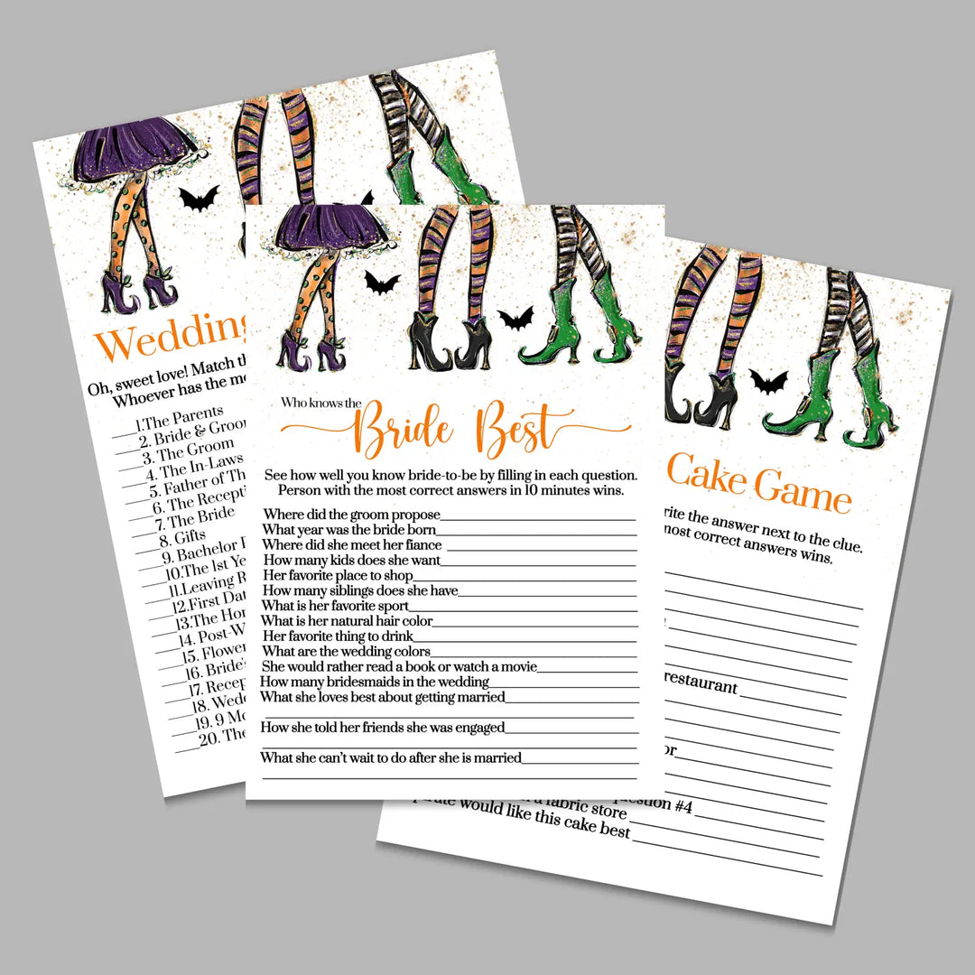 Witchy fun bridal shower game bundle instant download witch halloween printable wedding games for guests easy print pdf