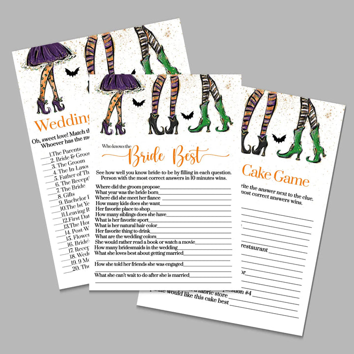 Witchy fun bridal shower game bundle instant download witch halloween printable wedding games for guests easy print pdf