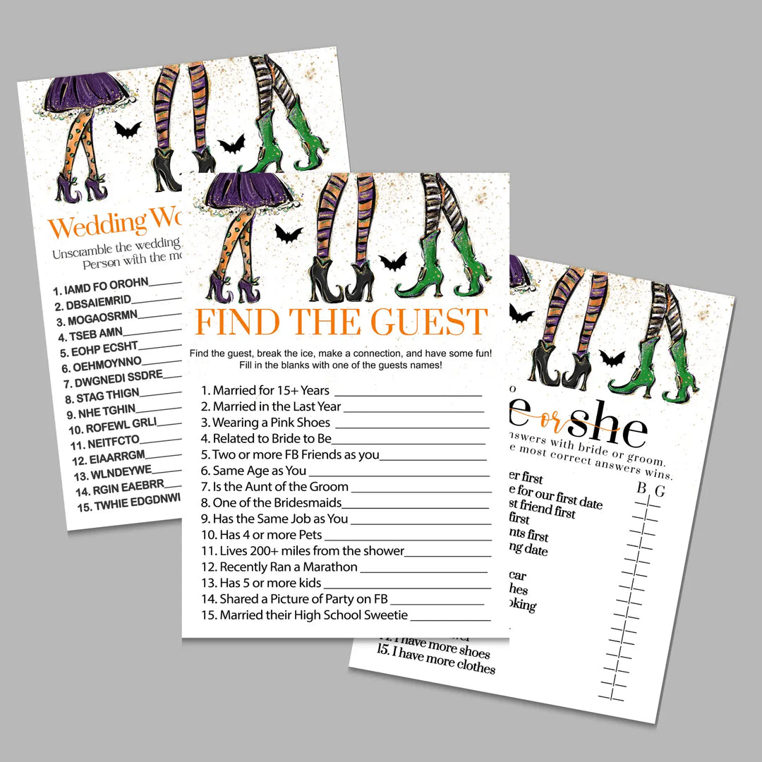 Witchy fun bridal shower game bundle instant download witch halloween printable wedding games for guests easy print pdf