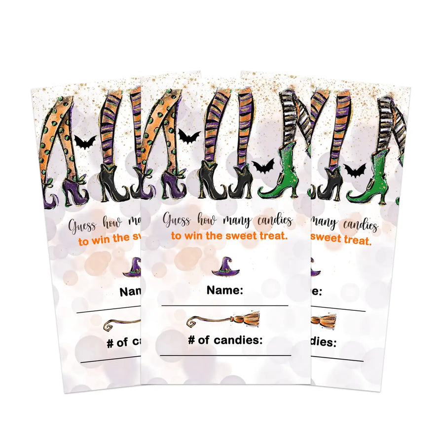 Witchy Fun Halloween Party Game Candy Guessing Cards (25 Pack) Witch Wedding Activity for Kids Adults Groups - Spooky Baby Shower - Pumpkin Guess the Candies - Paper Clever Party