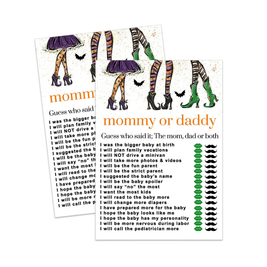 Witchy Fun Mommy or Daddy Baby Shower Game Halloween Gender Reveal Printable PDF - Paper Clever Party