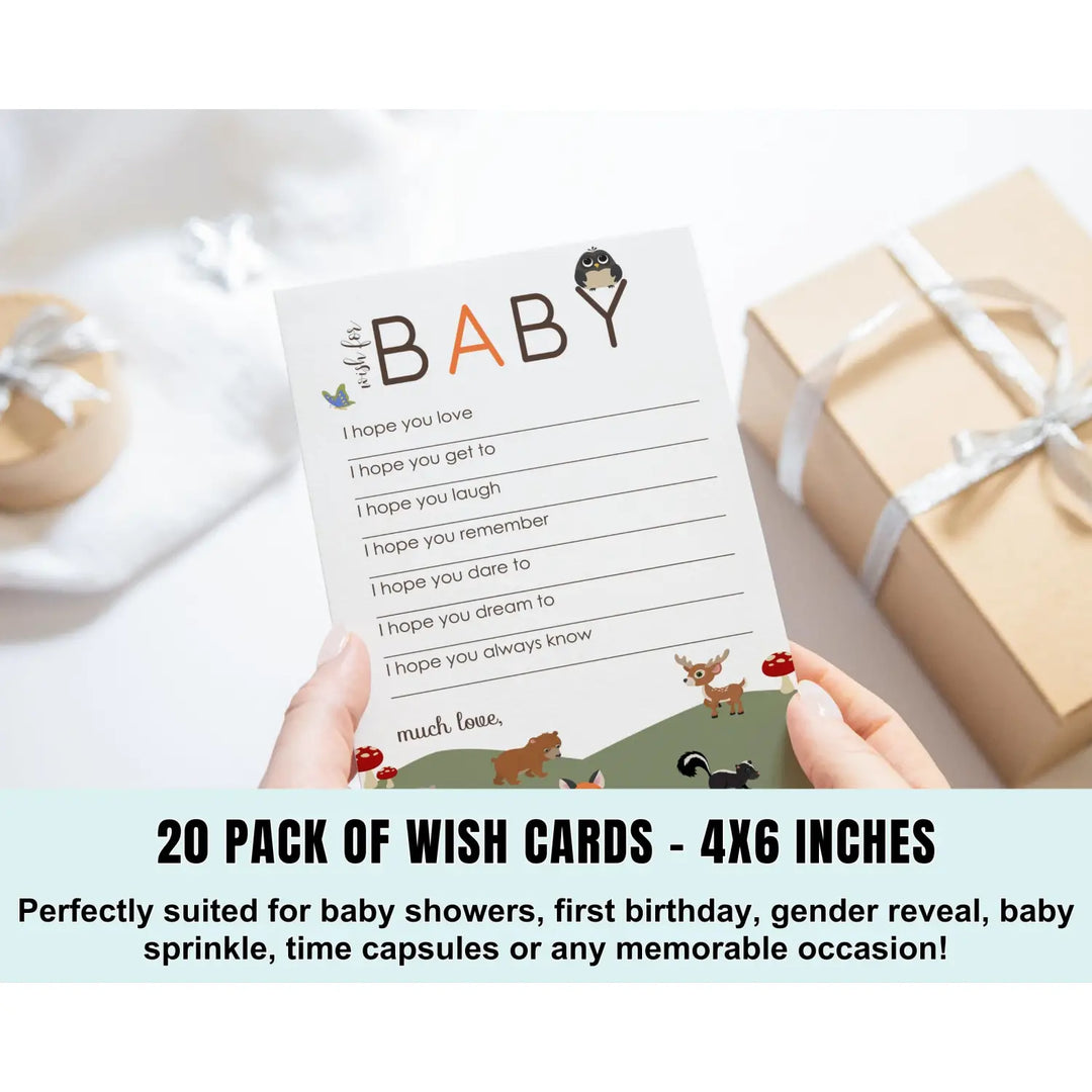 Woodland Baby Shower Advice Cards - 20-Pack Neutral Wishes, 4x6 Birthday Memory Guest Book Alternative - Paper Clever Party