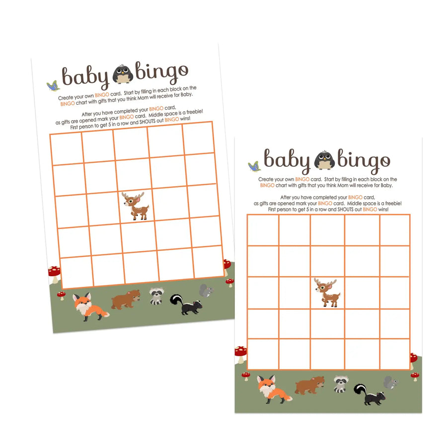 Woodland Forest Baby Shower Bingo Game - Rustic Gender Neutral Design - Paper Clever Party