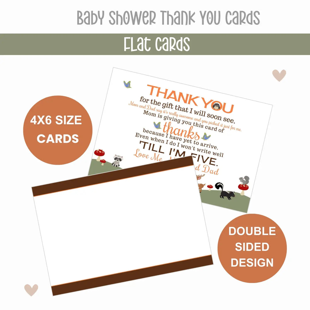 Woodland Thank You Cards for Baby Shower – Gender Neutral Notecards (Pack of 25) - Paper Clever Party