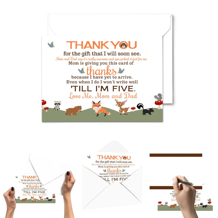 Woodland Thank You Cards for Baby Shower – Gender Neutral Notecards (Pack of 25) - Paper Clever Party